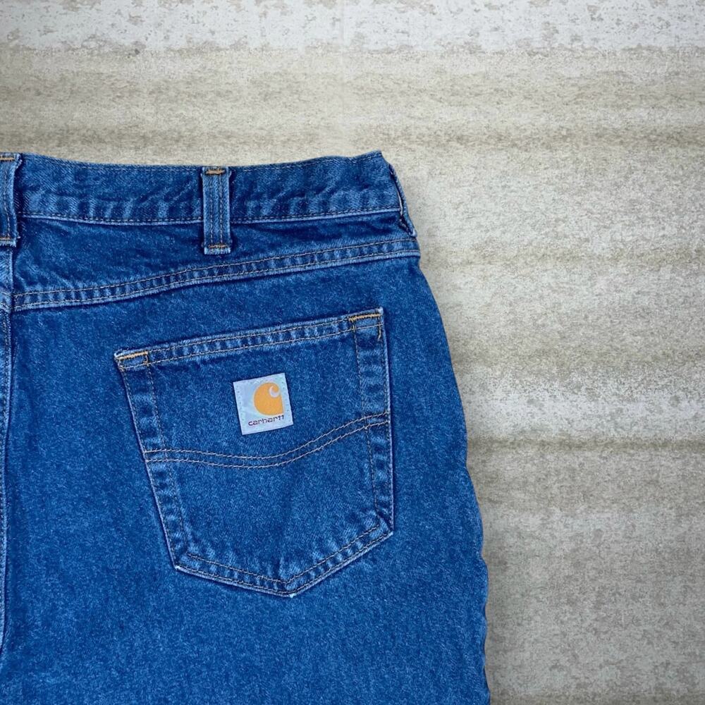 Vintage 90s Carhartt Jeans 38x30 Relaxed Dark Wash Work Wear Denim White Logo - Picture 3 of 7